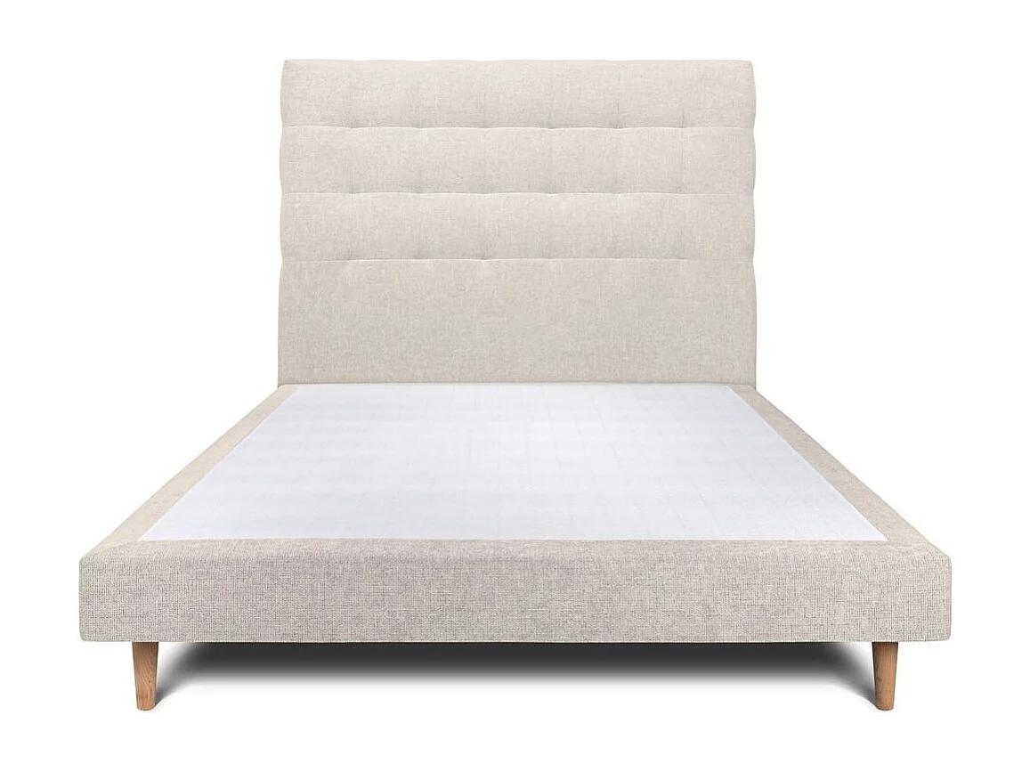 Lit 140x190cm avec tête de lit capitonnée tissu et sommier tapissier Beige clair - Hauteur totale : 29cm