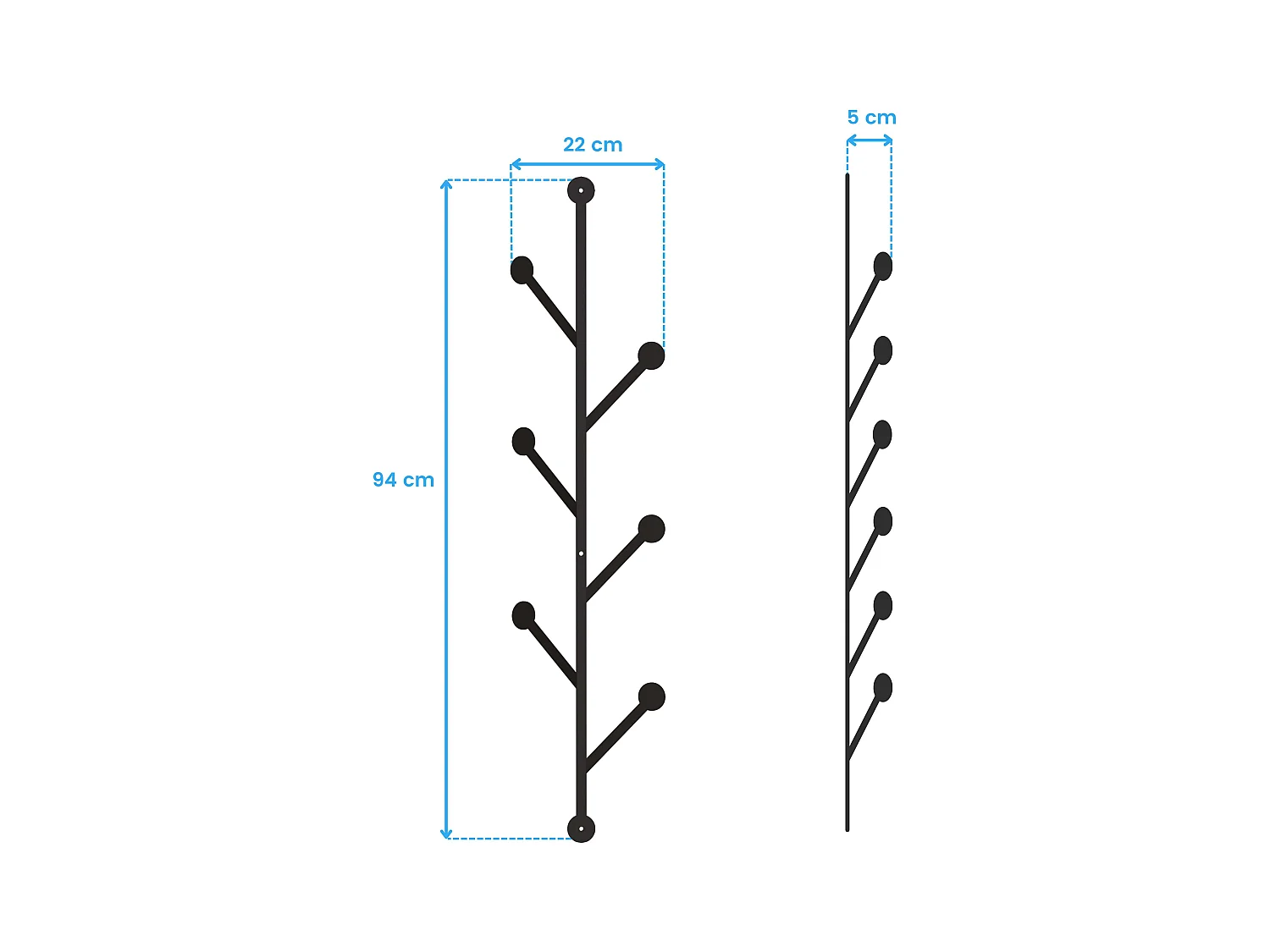 Porte-manteau en métal Leaf Noir 22x94x5 cm