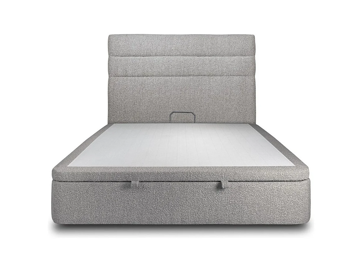 Lit coffre 140x190cm avec tête de lit lignes Bouclette Gris - Hauteur totale : 39cm