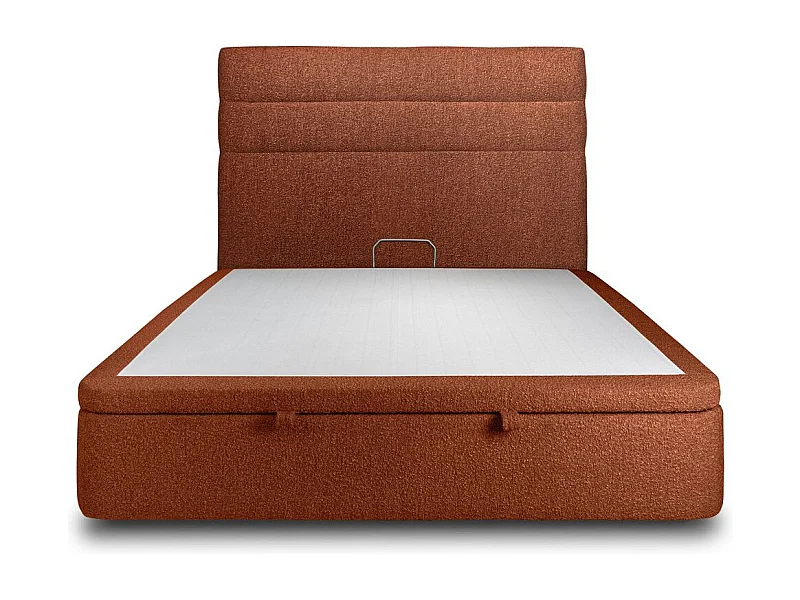 Lit coffre 140x190cm avec tête de lit lignes Bouclette Terracotta - Hauteur totale : 39cm