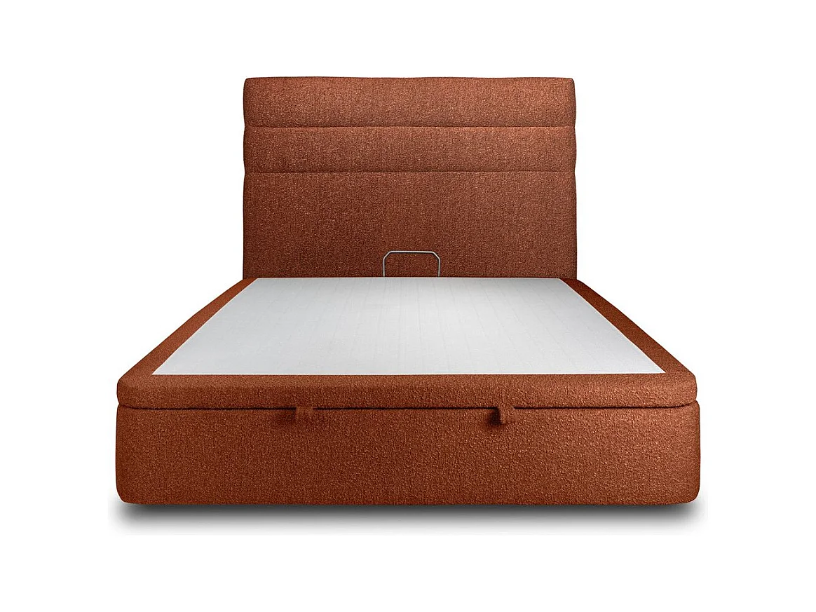Lit coffre 140x190cm avec tête de lit lignes Bouclette Terracotta - Hauteur totale : 39cm
