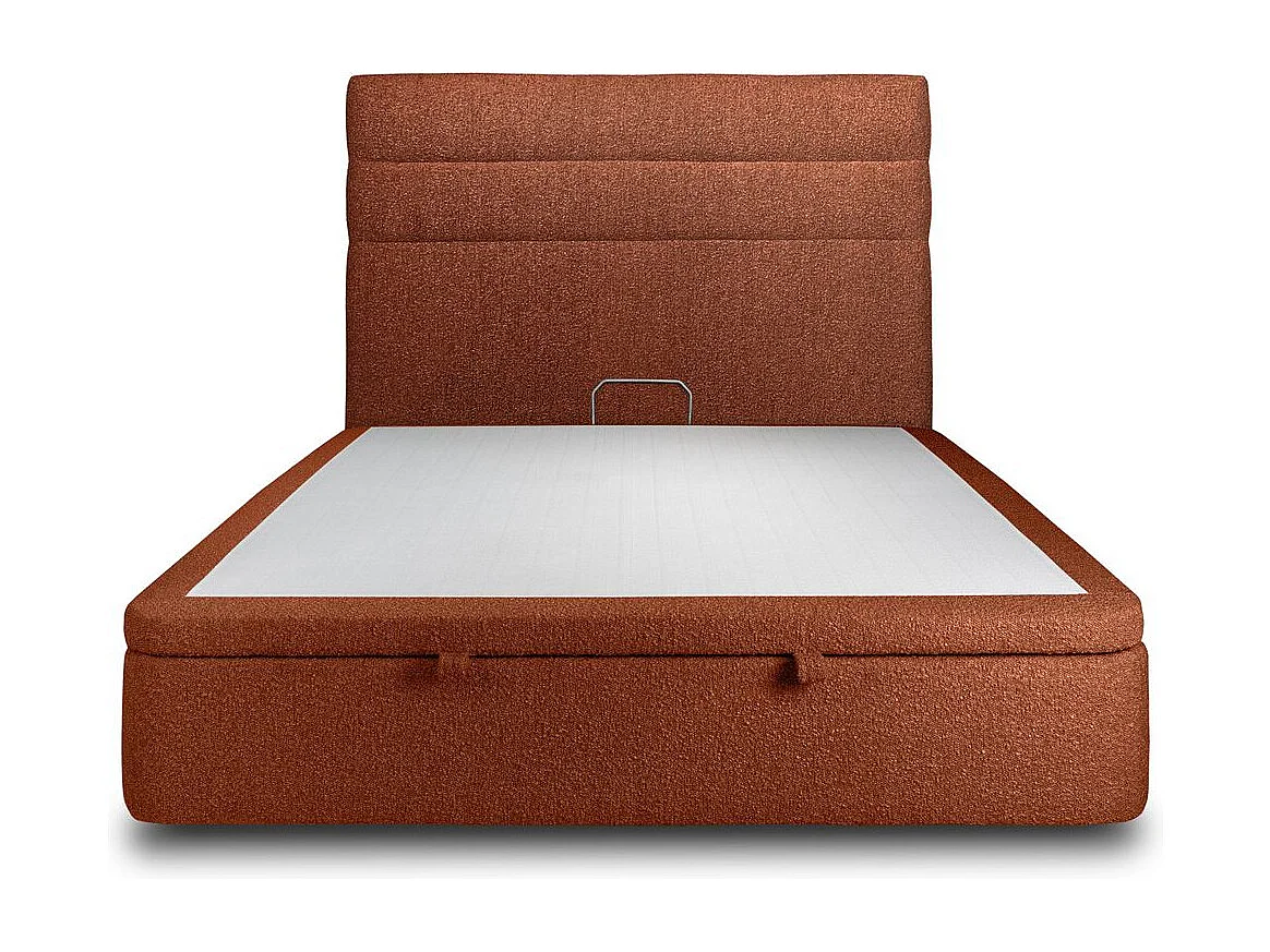 Lit coffre 140x190cm avec tête de lit lignes Bouclette Terracotta - Hauteur totale : 39cm