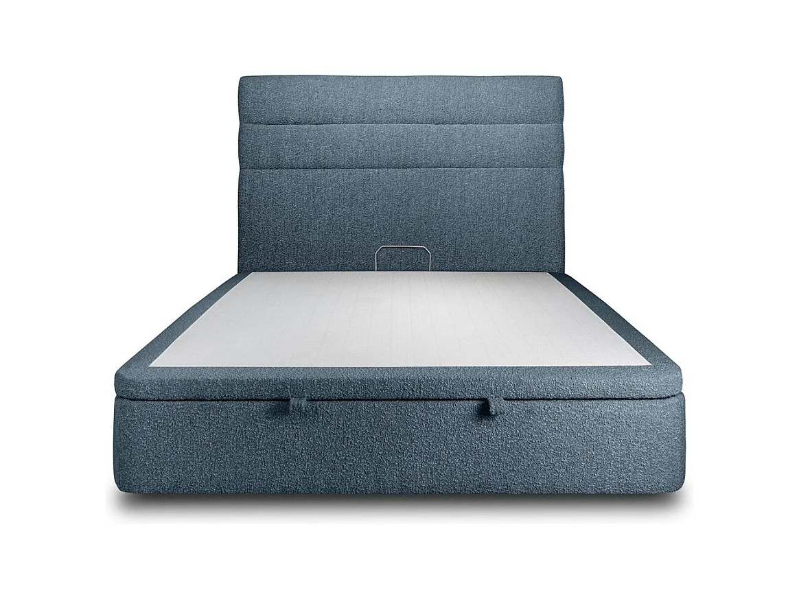 Lit coffre 140x190cm avec tête de lit lignes Bouclette Bleu - Hauteur totale : 39cm