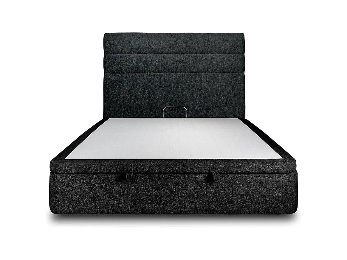 Lit coffre 140x190cm avec tête de lit lignes Bouclette Noir - Hauteur totale : 39cm