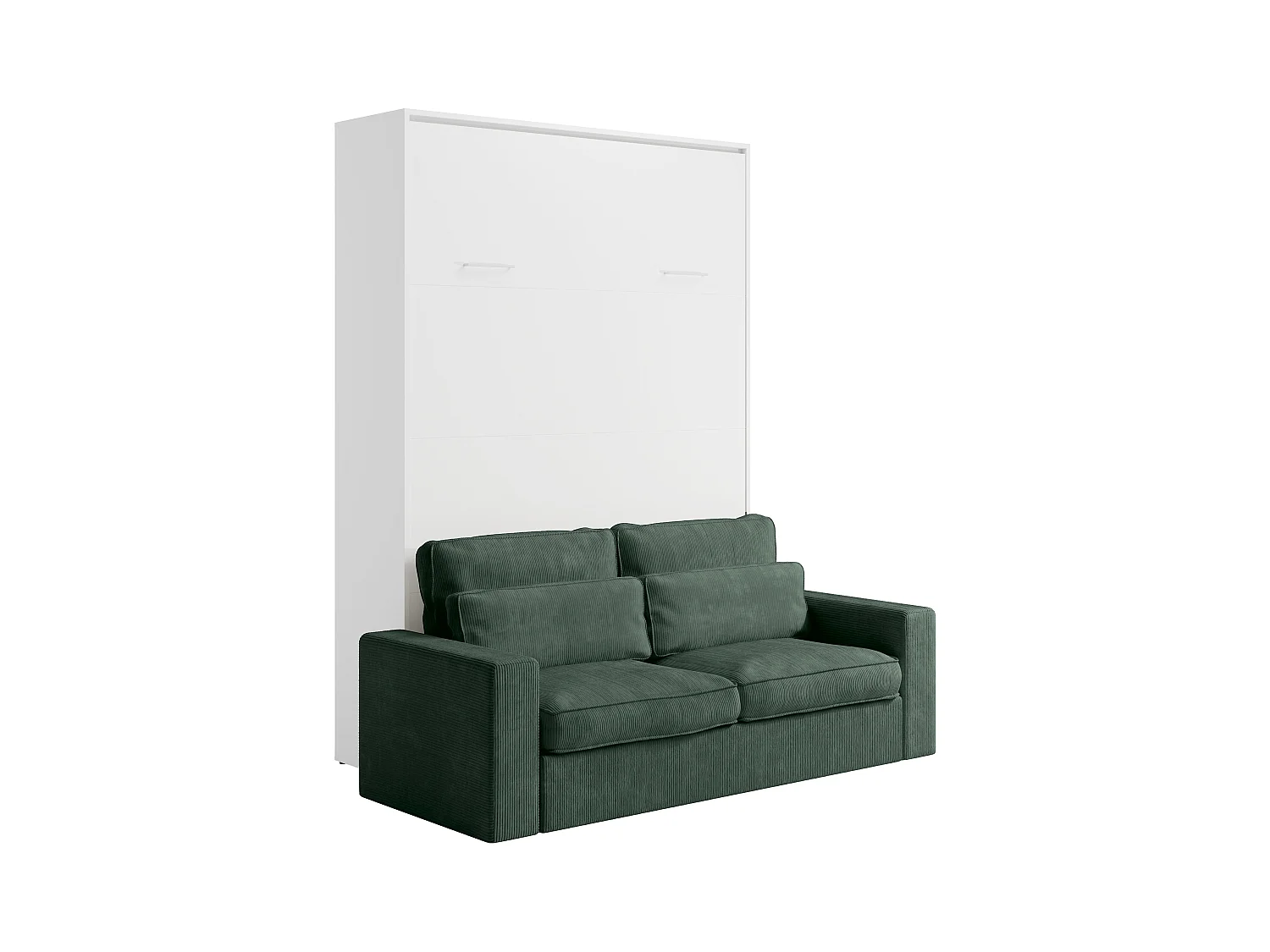 Fällbar säng 140 x 200 cm - Manuell vertikal öppning - Vit + Grön soffa - BEGANIO