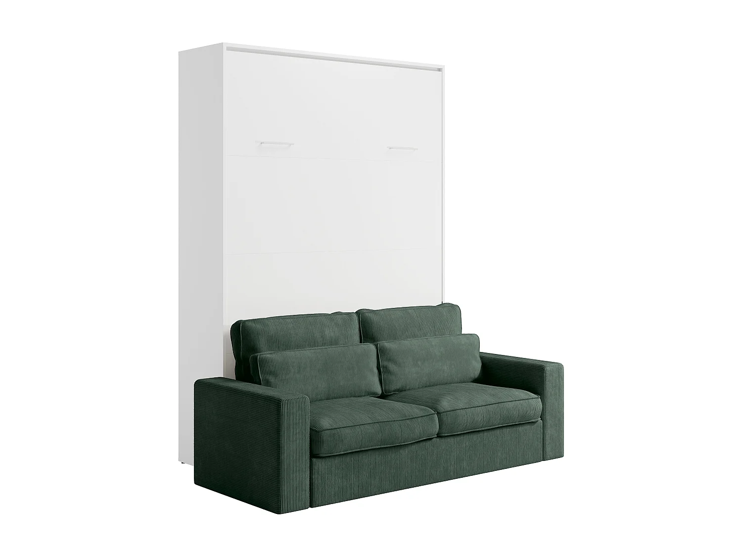 Veggmontert seng 140 x 200 cm - Manuell vertikal åpning - Hvit + Grønn sofa - BEGANIO