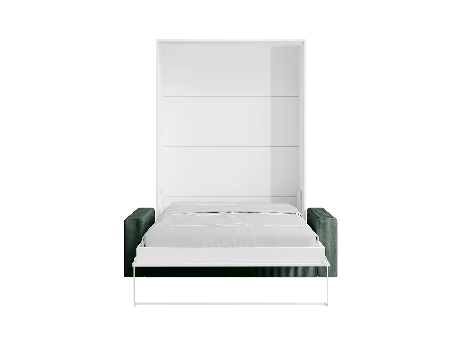 Veggmontert seng 140 x 200 cm - Manuell vertikal åpning - Hvit + Madrass + Grønn sofa - BEGANIO