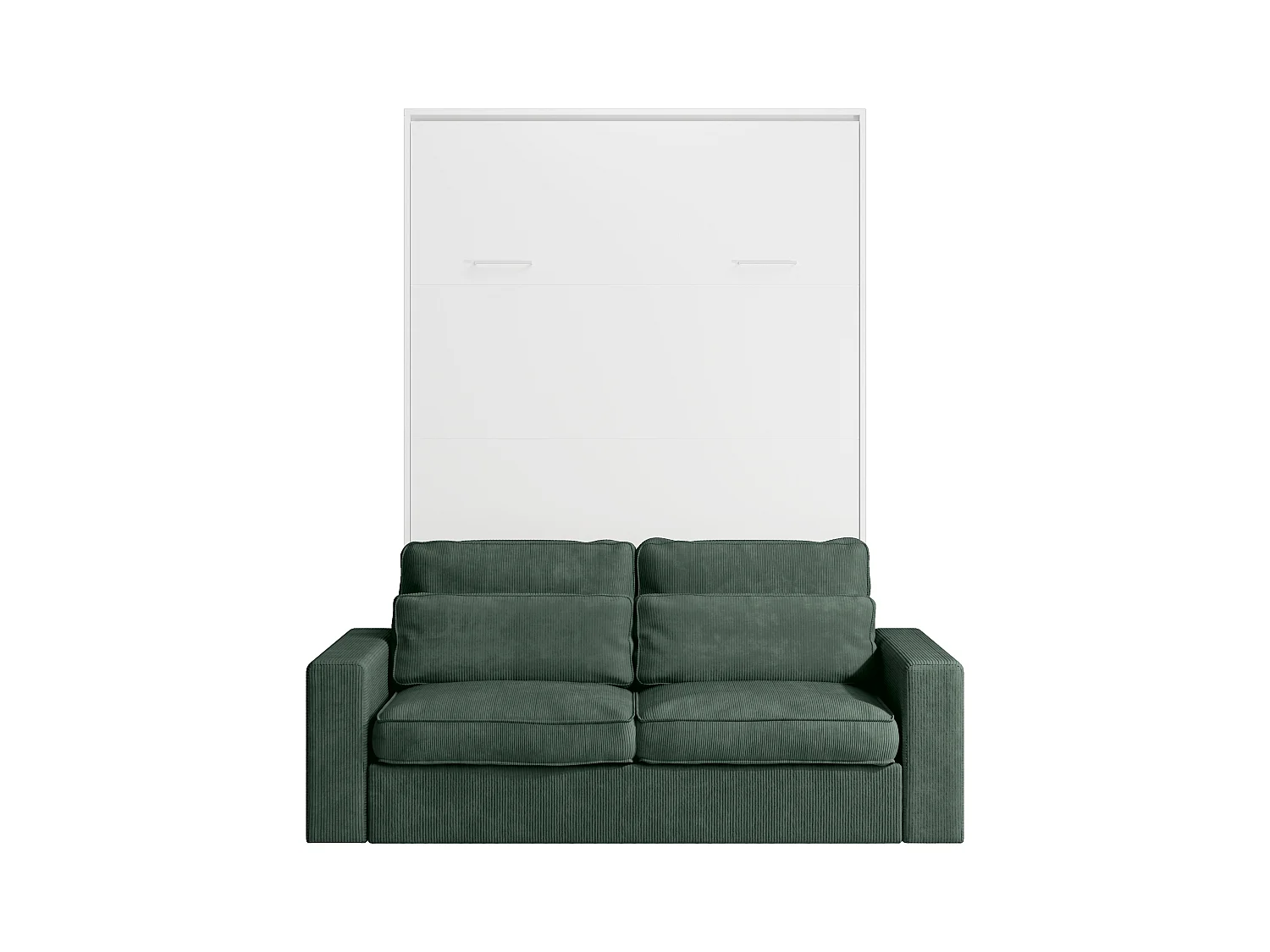 Veggmontert seng 140 x 200 cm - Manuell vertikal åpning - Hvit + Madrass + Grønn sofa - BEGANIO