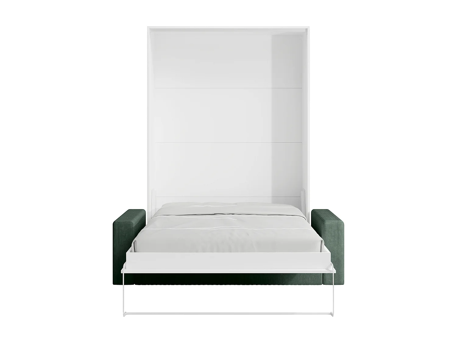 Veggmontert seng 140 x 200 cm - Manuell vertikal åpning - Hvit + Madrass + Grønn sofa - BEGANIO
