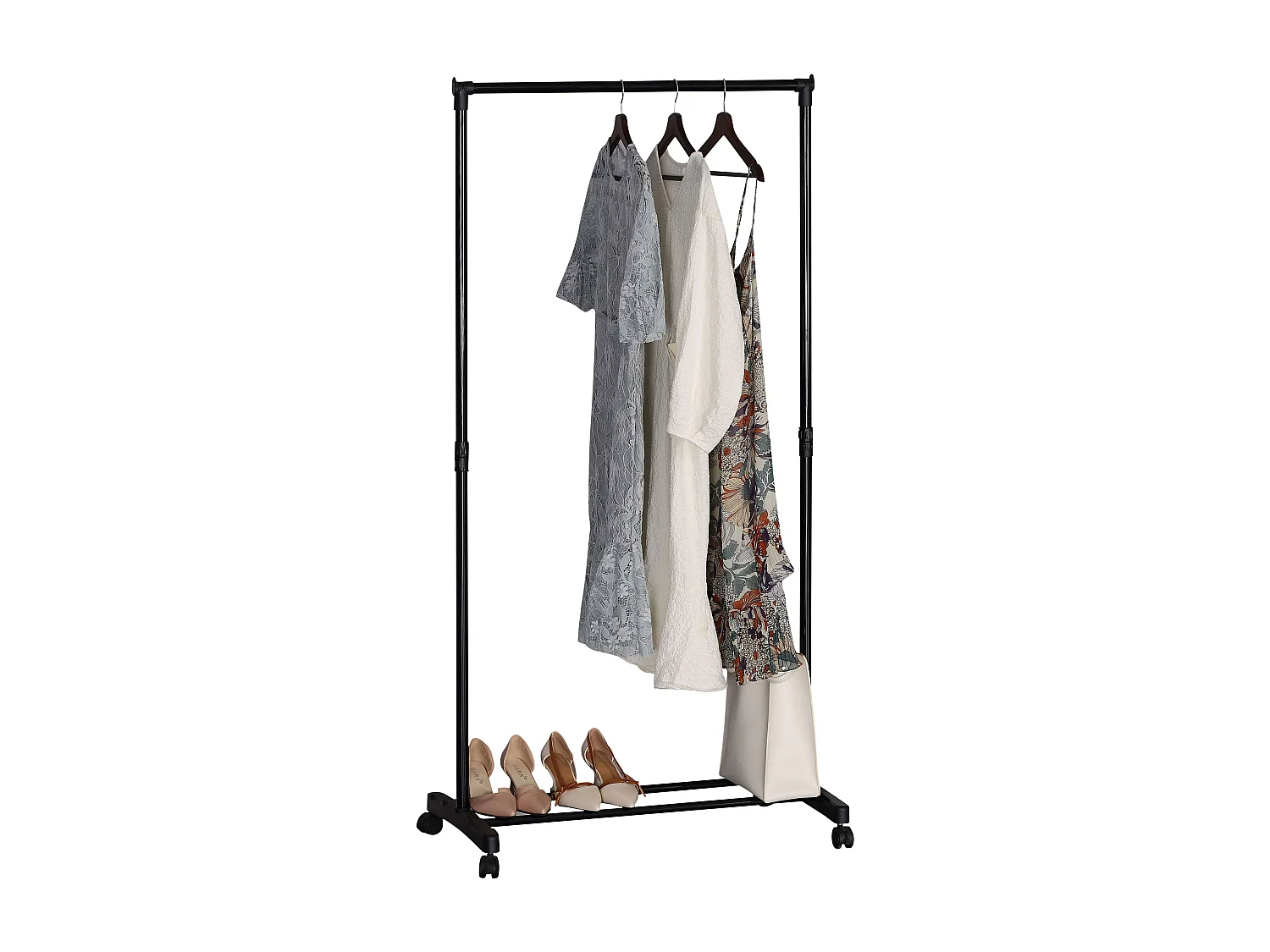 Portant à vêtements en métal avec roulettes et 2 barres, noir, 75x157x42 cm