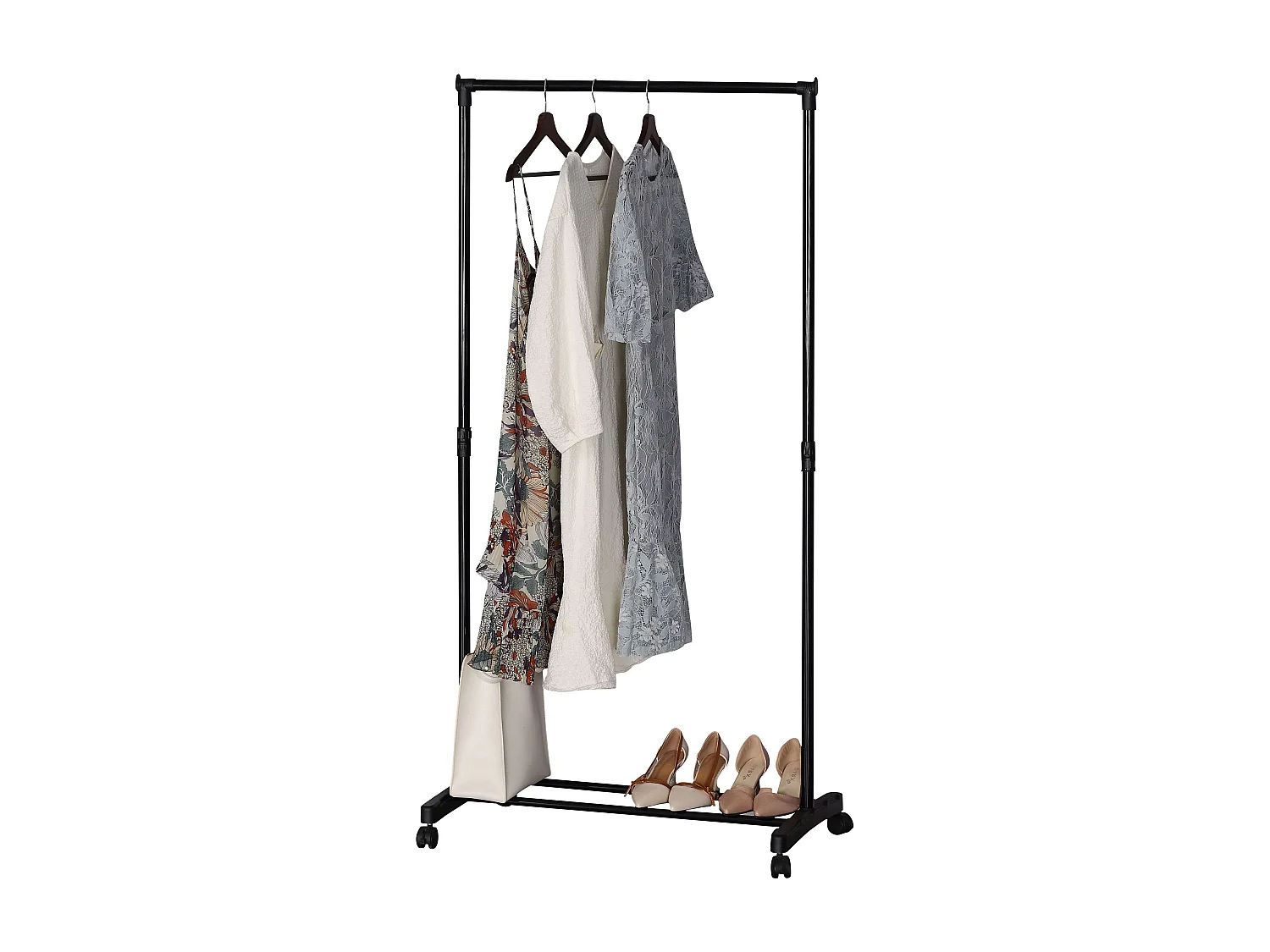 Portant à vêtements en métal avec roulettes et 2 barres, noir, 75x157x42 cm