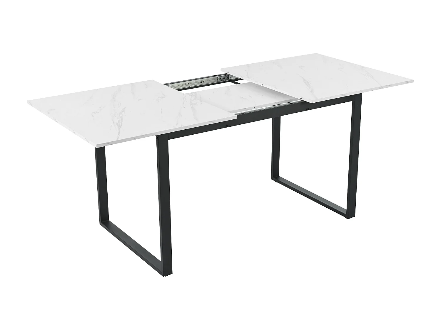 Uitschuifbare eettafelset (140-180x80x75 cm) + 4 zwarte fluwelen stoelen - zwarte metalen poten