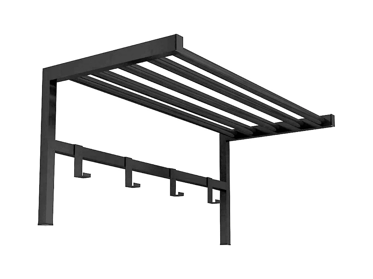 Porte-manteau mural avec 4 crochets et étagère, métal noir, 69 x 33 x 34 cm