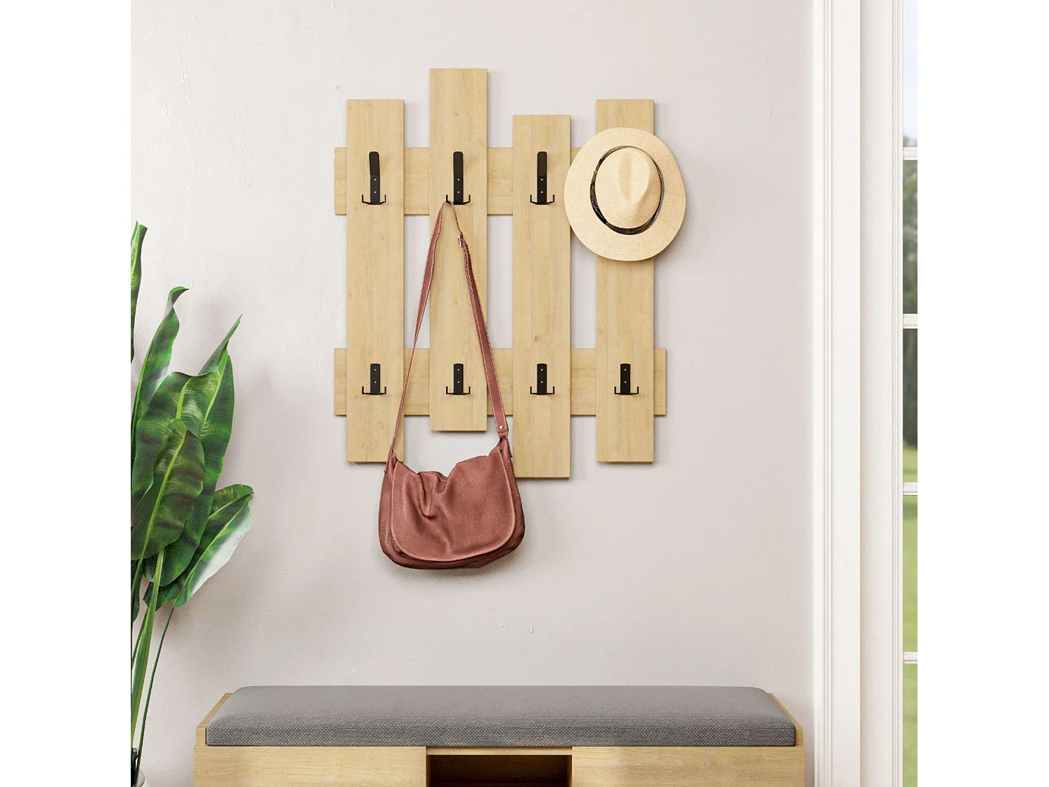 Porte-manteau mural de clôture en chêne saphir, 64 x 81 cm