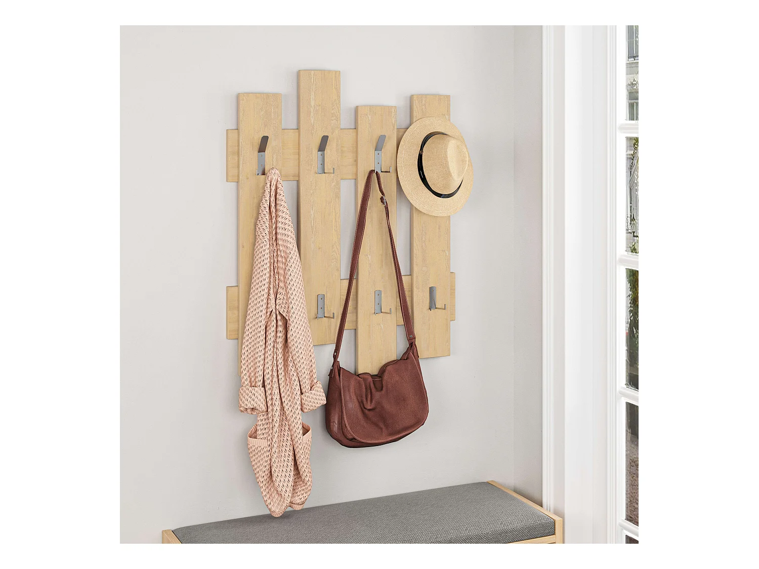 Porte-manteau mural de clôture en chêne saphir, 64 x 81 cm