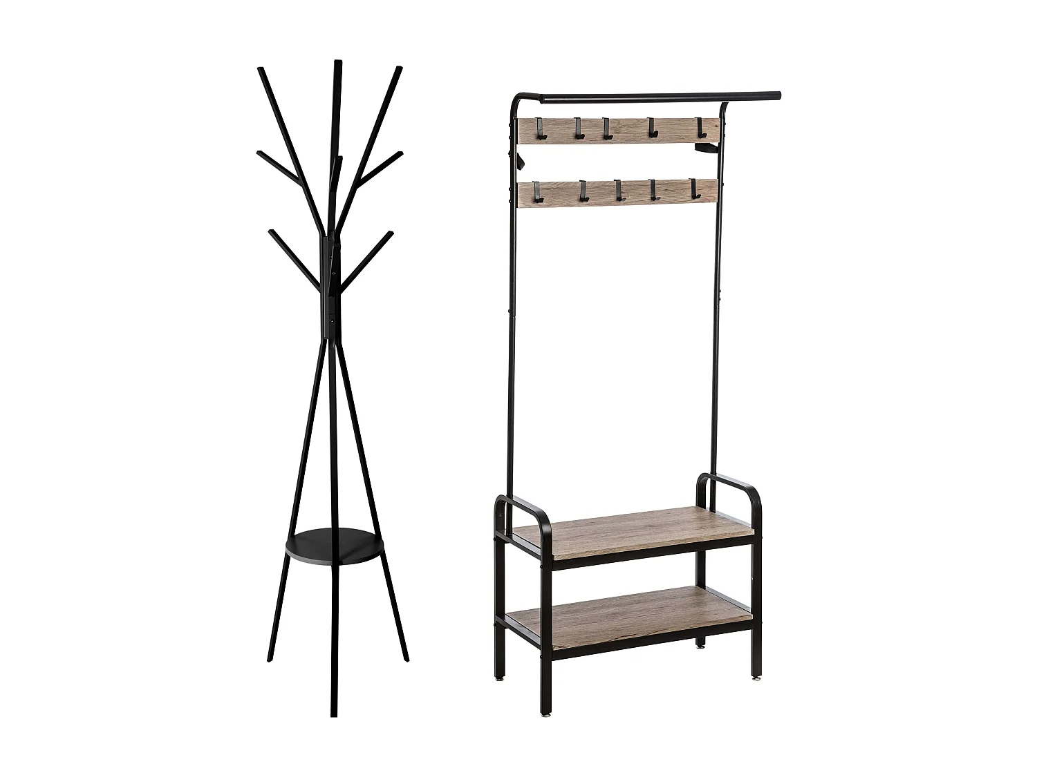 Cabide de entrada e piso em carvalho preto e claro