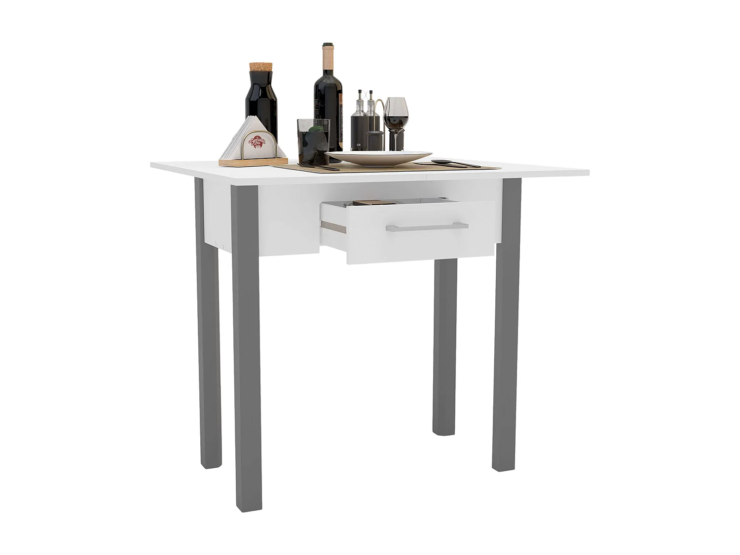 Mesa cocina Sendai con cajón para 2 en blanco y gris melamina 80x75x40 cm