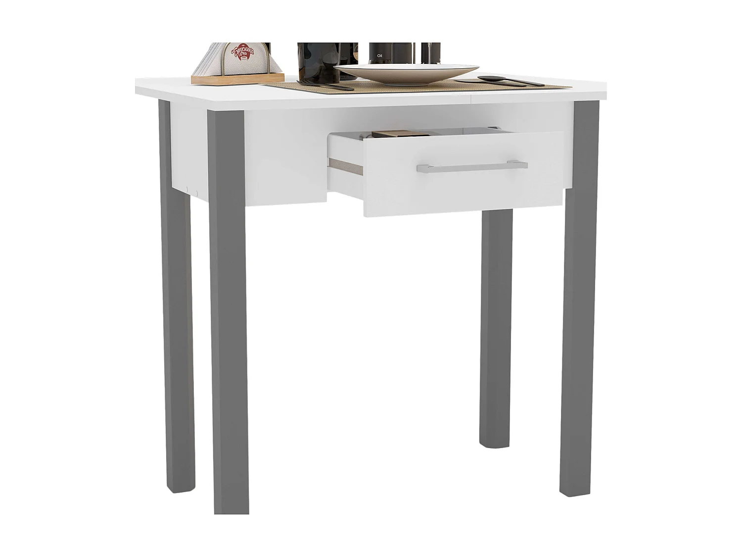 Mesa cocina Sendai con cajón para 2 en blanco y gris melamina 80x75x40 cm