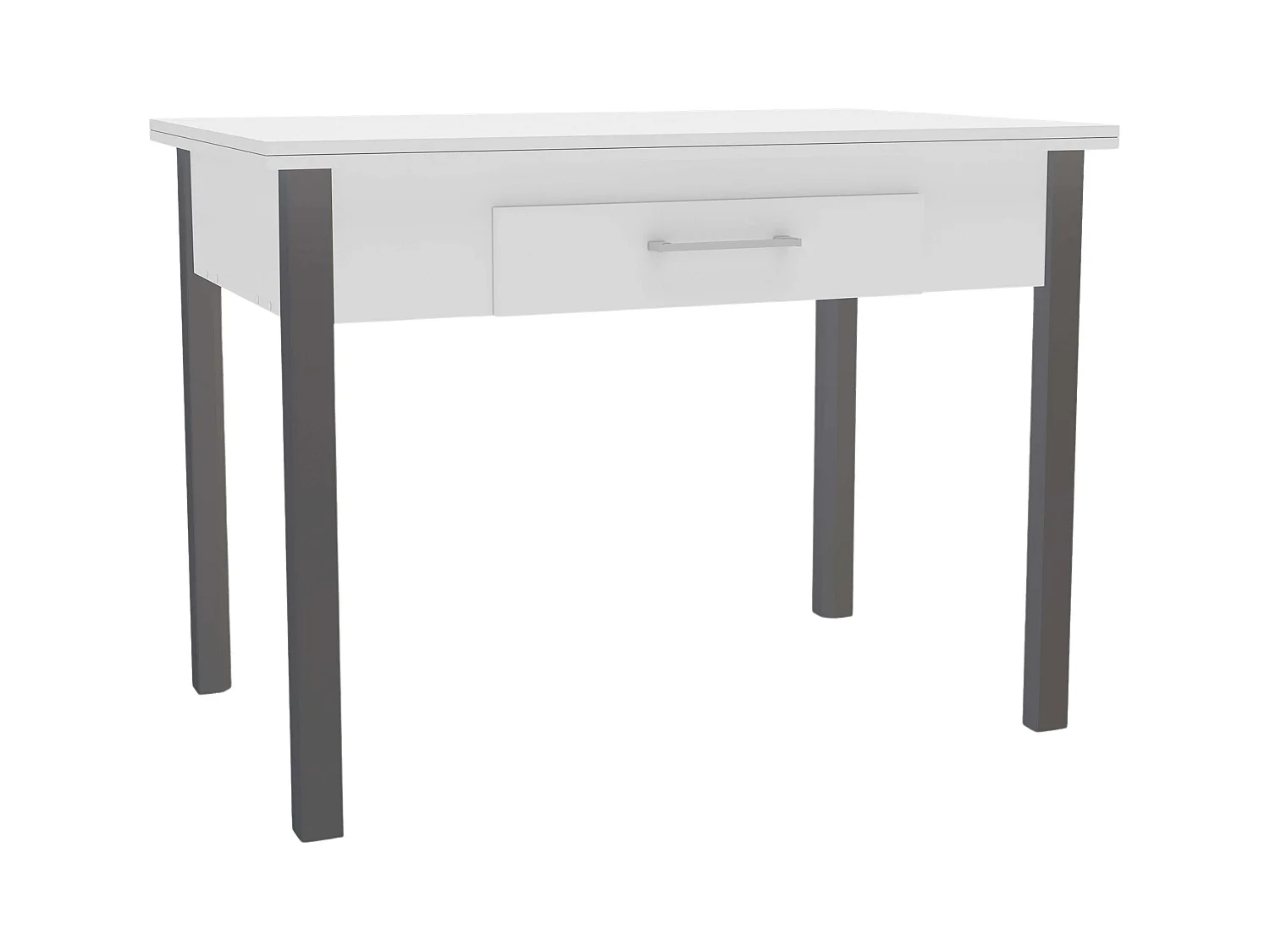 Table de cuisine Sendai 4 places, 2 tiroirs, blanc/gris, 110x75x70 cm