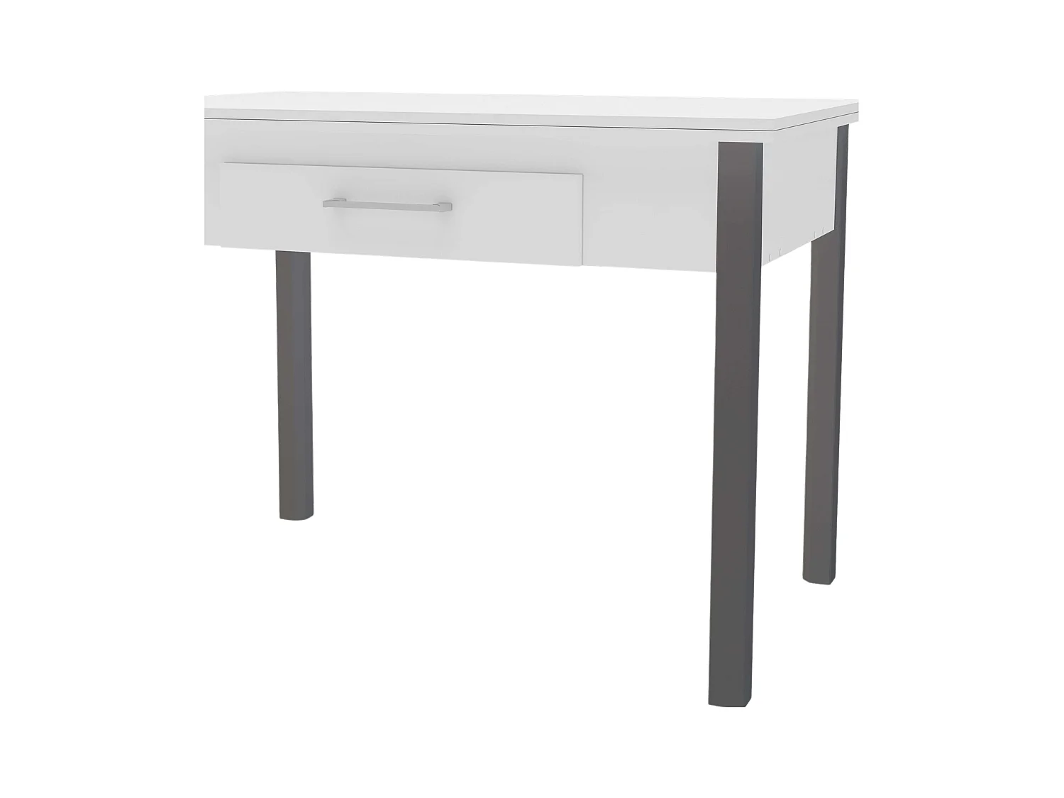 Table de cuisine Sendai 4 places, 2 tiroirs, blanc/gris, 110x75x70 cm