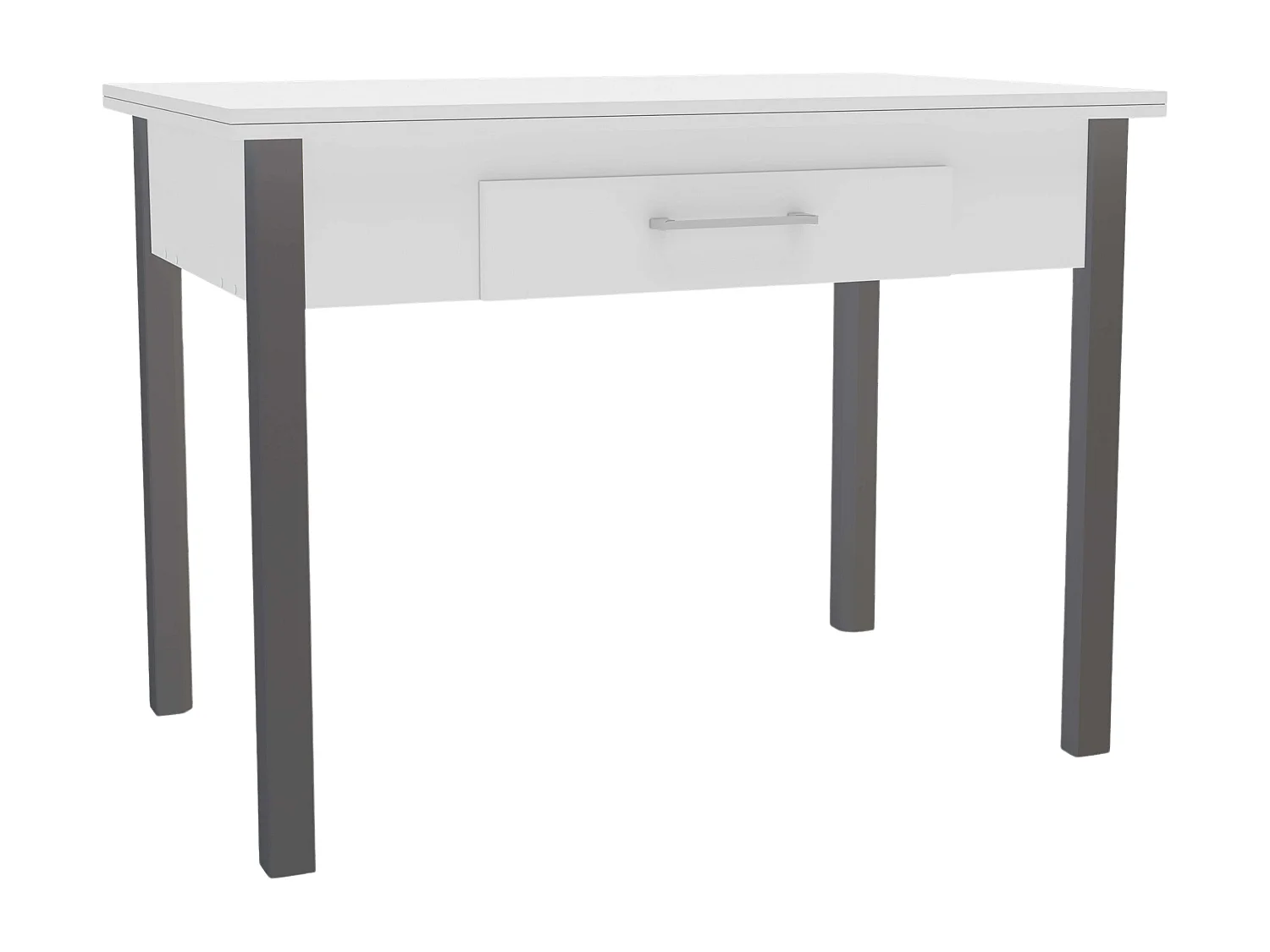 Table de cuisine Sendai 4 places, 2 tiroirs, blanc/gris, 110x75x70 cm