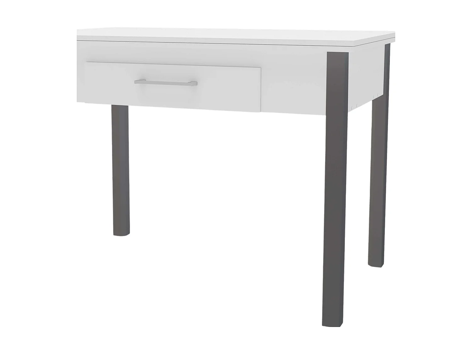 Table de cuisine Sendai 4 places, 2 tiroirs, blanc/gris, 110x75x70 cm