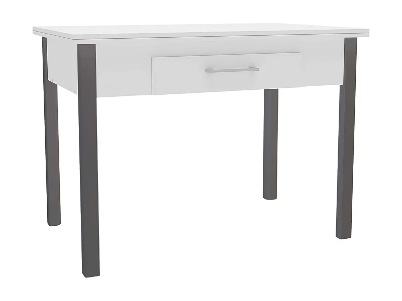 Table de cuisine Sendai 4 places, 2 tiroirs, blanc/gris, 110x75x70 cm