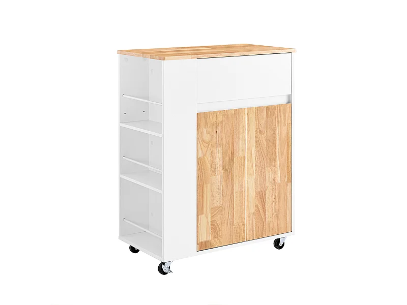 SoBuy Carrello per Cucina con Ruote, Piano in Legno, Cassetti Salvaspazio, Bianco