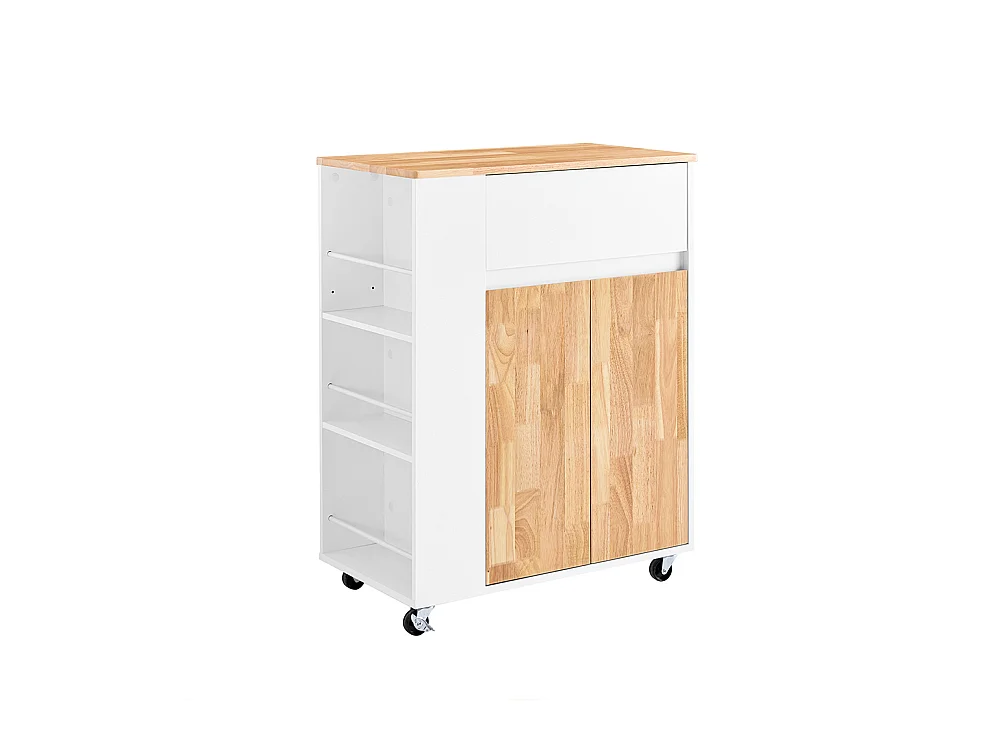 SoBuy Chariot de cuisine îlot avec plan de travail en hévéa, tiroirs, blanc