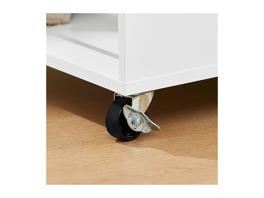 SoBuy Chariot de cuisine îlot avec plan de travail en hévéa, tiroirs, blanc