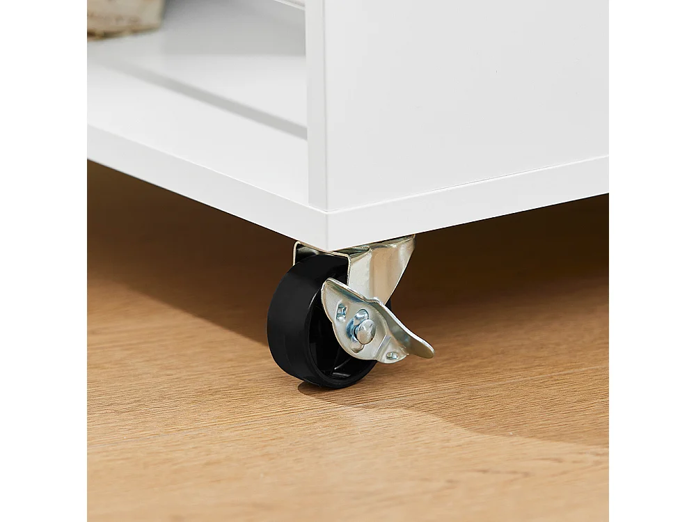 SoBuy Chariot de cuisine îlot avec plan de travail en hévéa, tiroirs, blanc