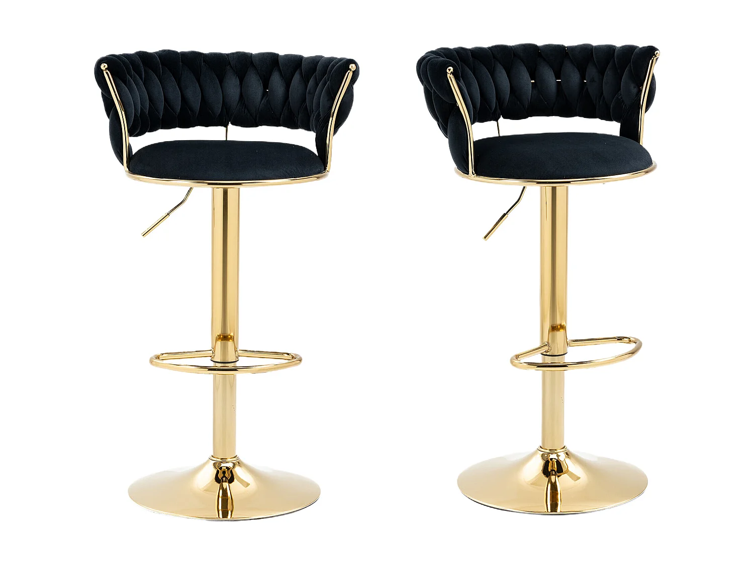 Lot de 4 Tabourets de Bar – Assise Tissée Noire – Pieds Dorés – Hauteur Réglable – 360° Rotatifs – Idéal pour Cuisine et Bar