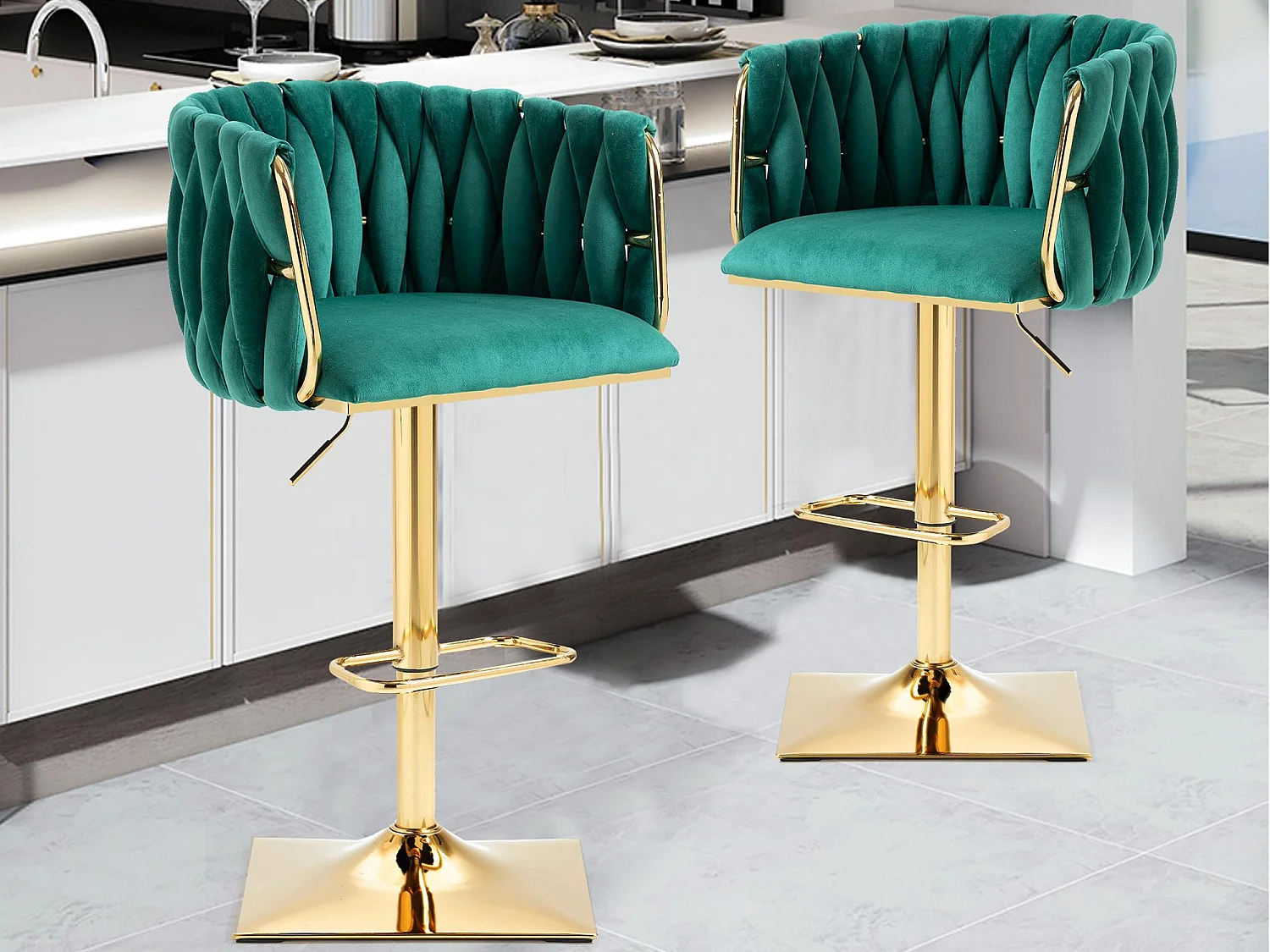 Set van 2 fluwelen stoelen - opengewerkte geweven rugleuning en gouden poten - Ideaal voor chique en eigentijdse interieurs