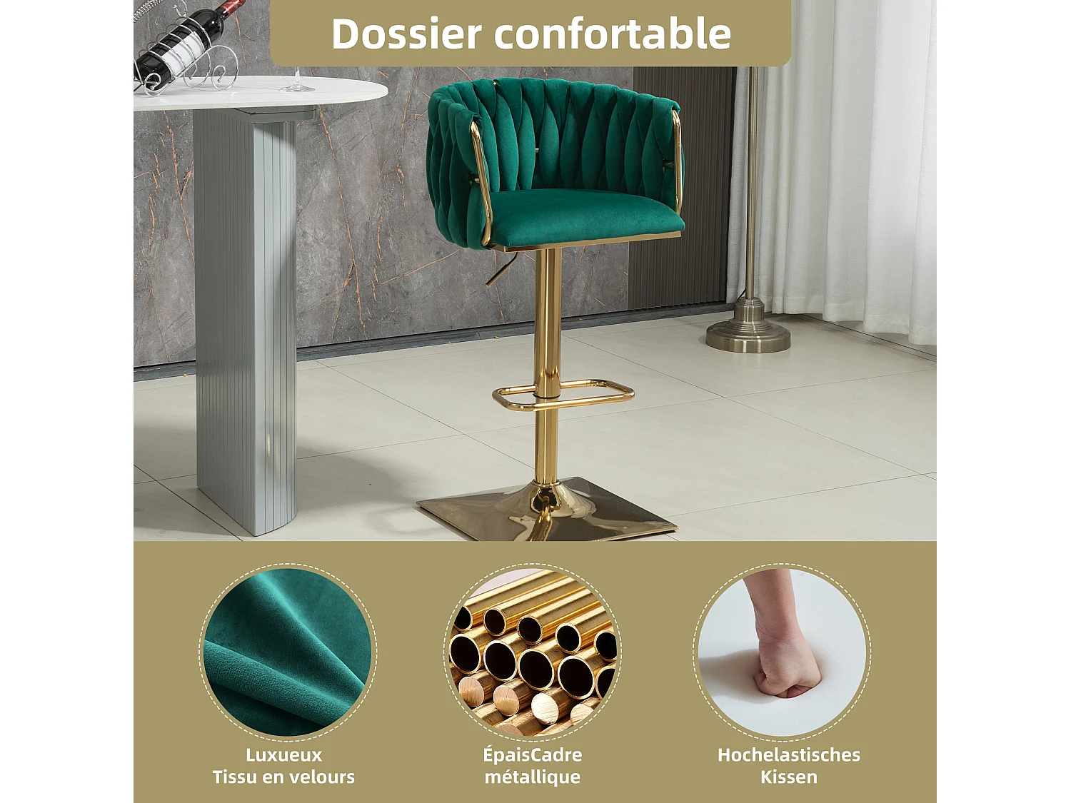 Set van 2 fluwelen stoelen - opengewerkte geweven rugleuning en gouden poten - Ideaal voor chique en eigentijdse interieurs