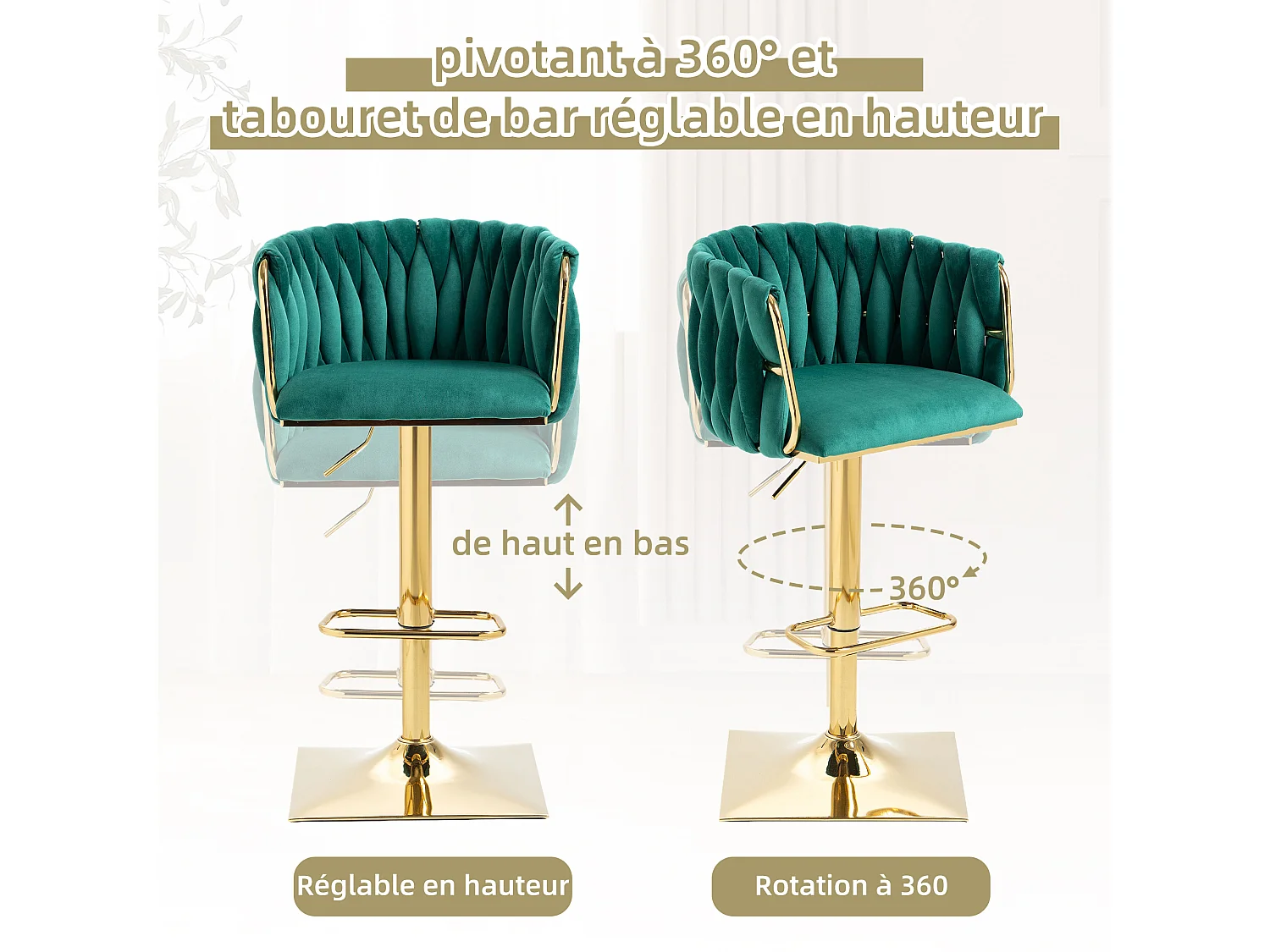 Set van 2 fluwelen stoelen - opengewerkte geweven rugleuning en gouden poten - Ideaal voor chique en eigentijdse interieurs