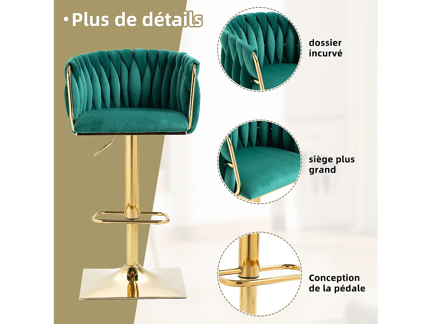 Set van 2 fluwelen stoelen - opengewerkte geweven rugleuning en gouden poten - Ideaal voor chique en eigentijdse interieurs