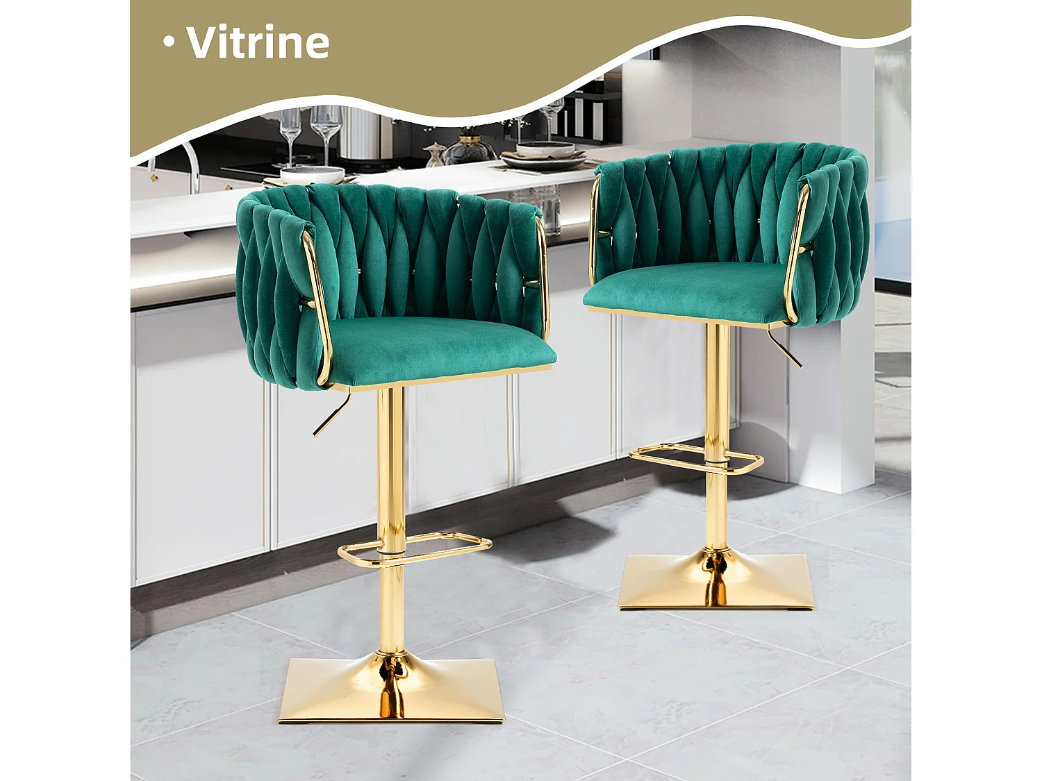 Set van 2 fluwelen stoelen - opengewerkte geweven rugleuning en gouden poten - Ideaal voor chique en eigentijdse interieurs