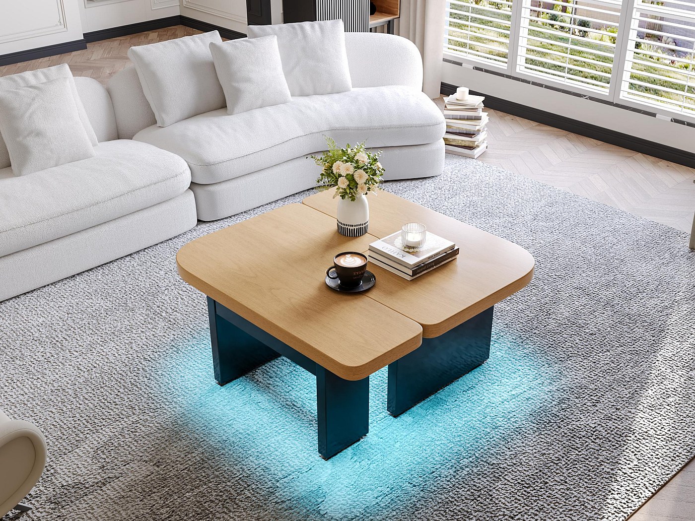 Lot de 2 Tables Basses Carrées en Bois Noir - Modulaire avec Coins ...