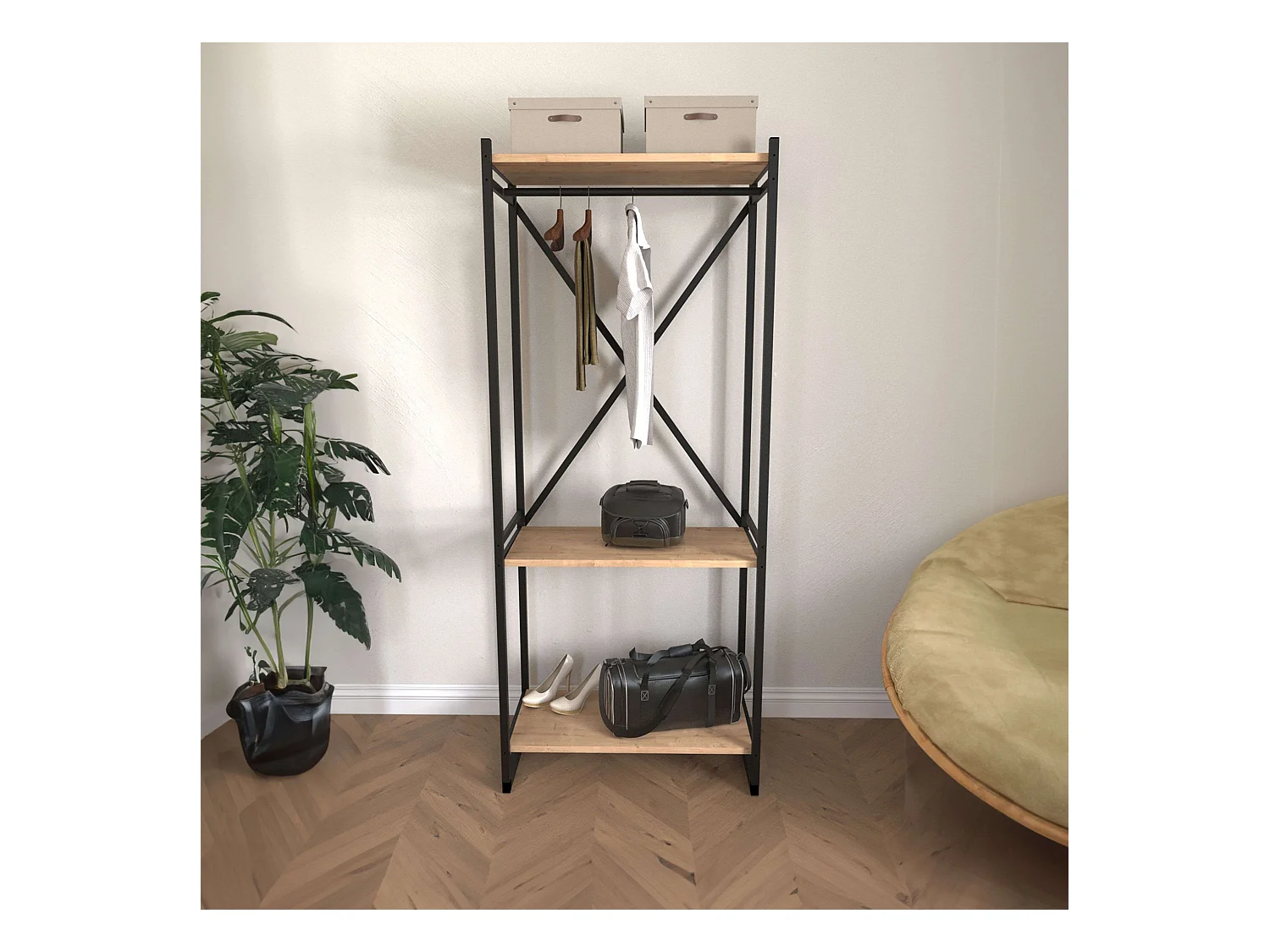 Perchero Rus Roble Safir y Negro 160cm