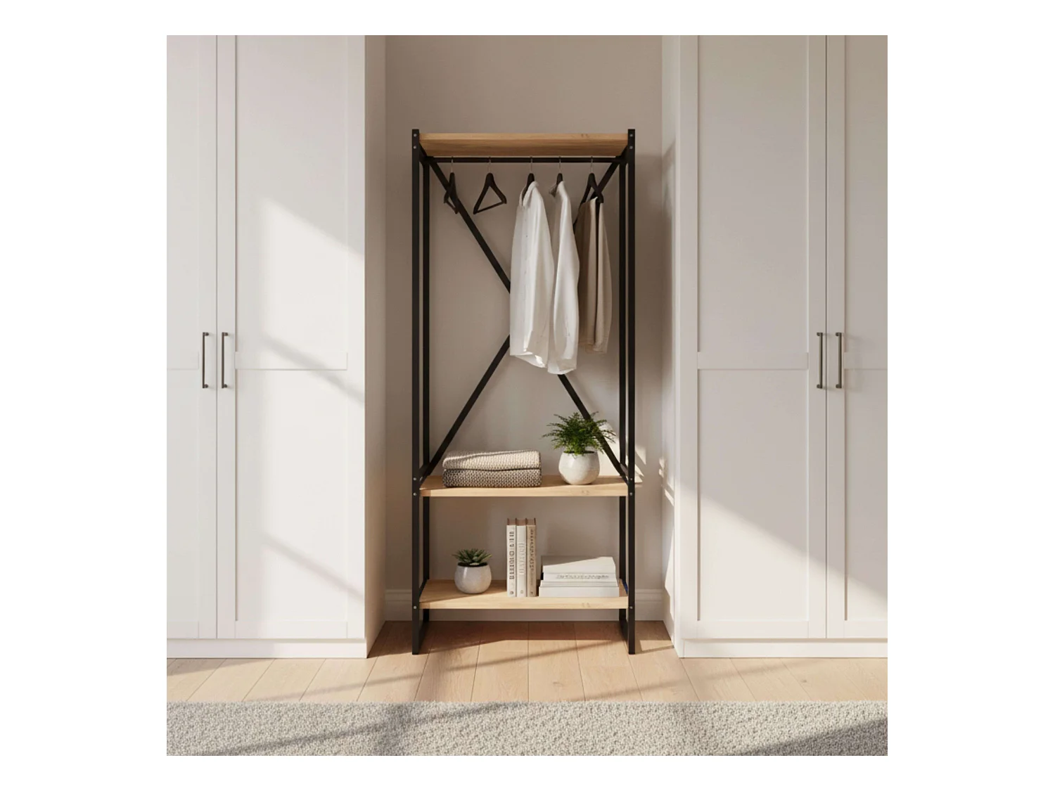 Perchero Rus Roble Safir y Negro 160cm