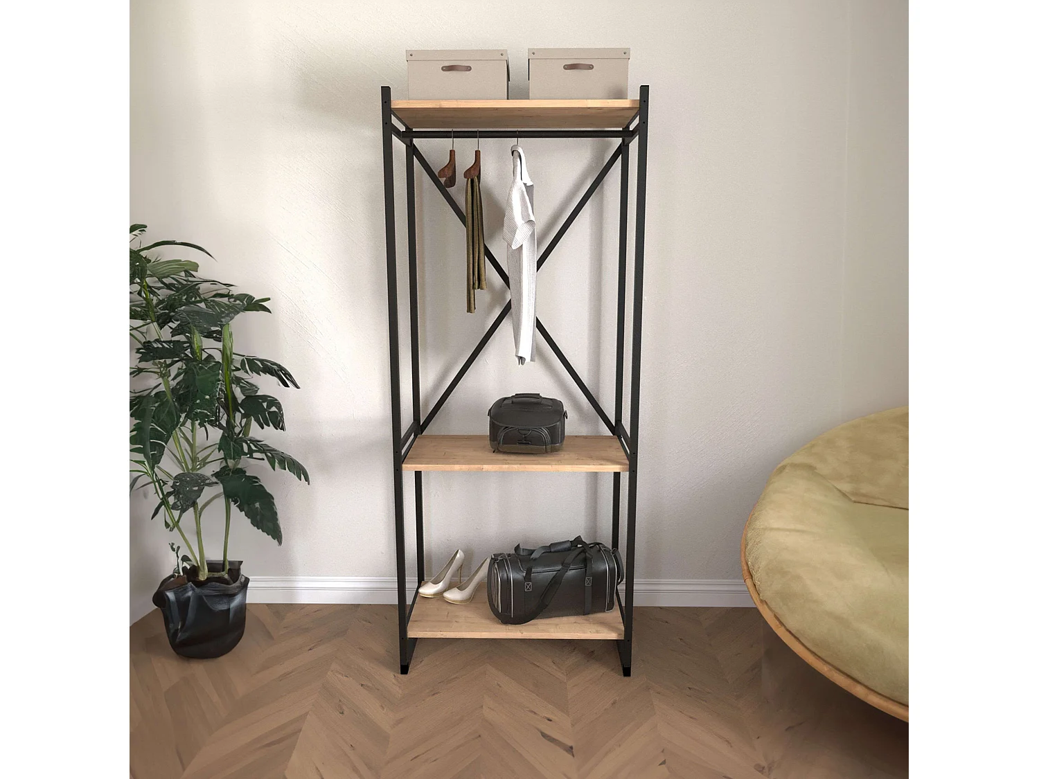 Porte-manteau Rus Safir Chêne et Noir 160cm