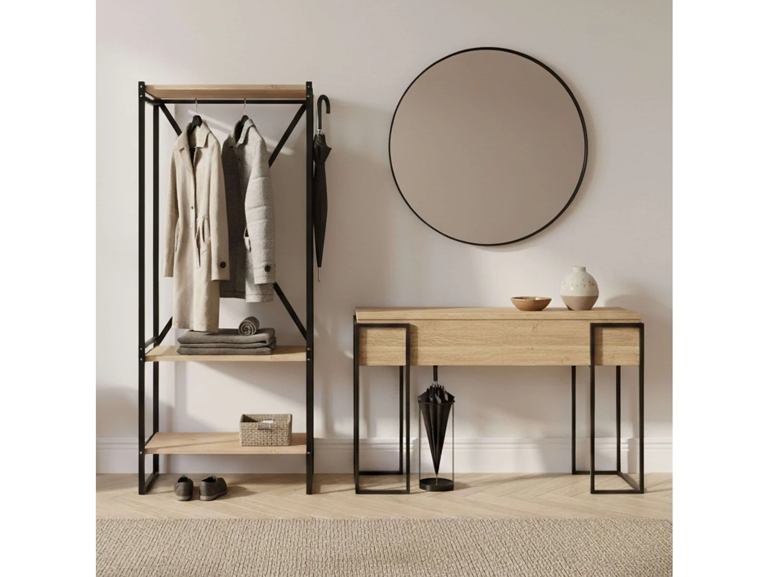 Porte-manteau Rus Safir Chêne et Noir 160cm