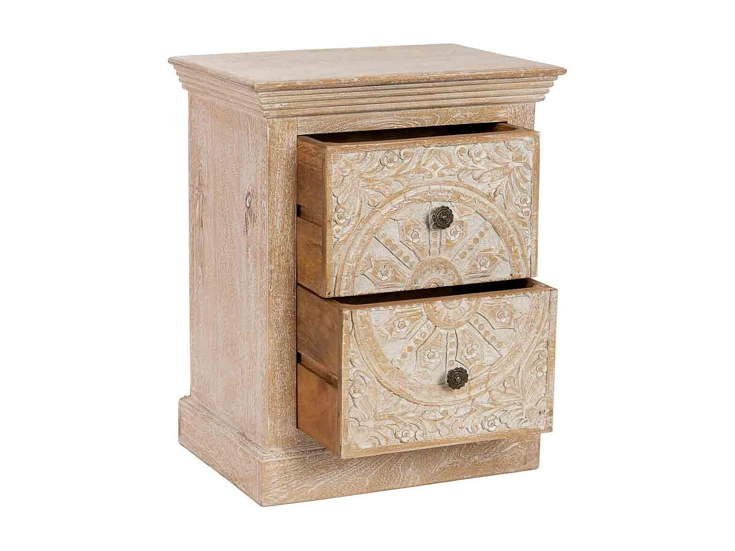 Mesita de noche de Madera artesanal 2 cajones 56x40x70h cm