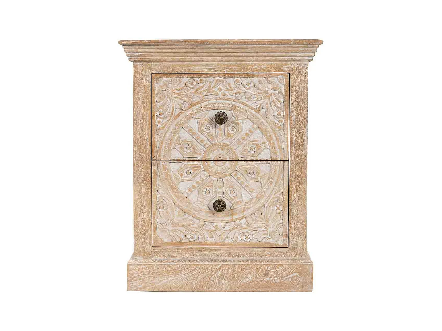 Table de chevet en bois artisanal avec 2 tiroirs, 56x40x70 cm