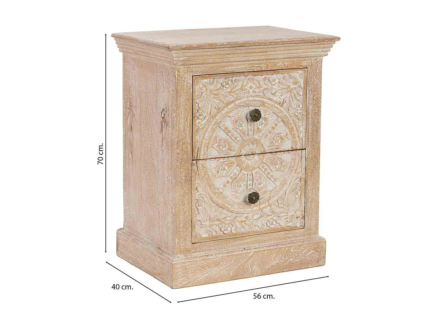 Mesita de noche de Madera artesanal 2 cajones 56x40x70h cm