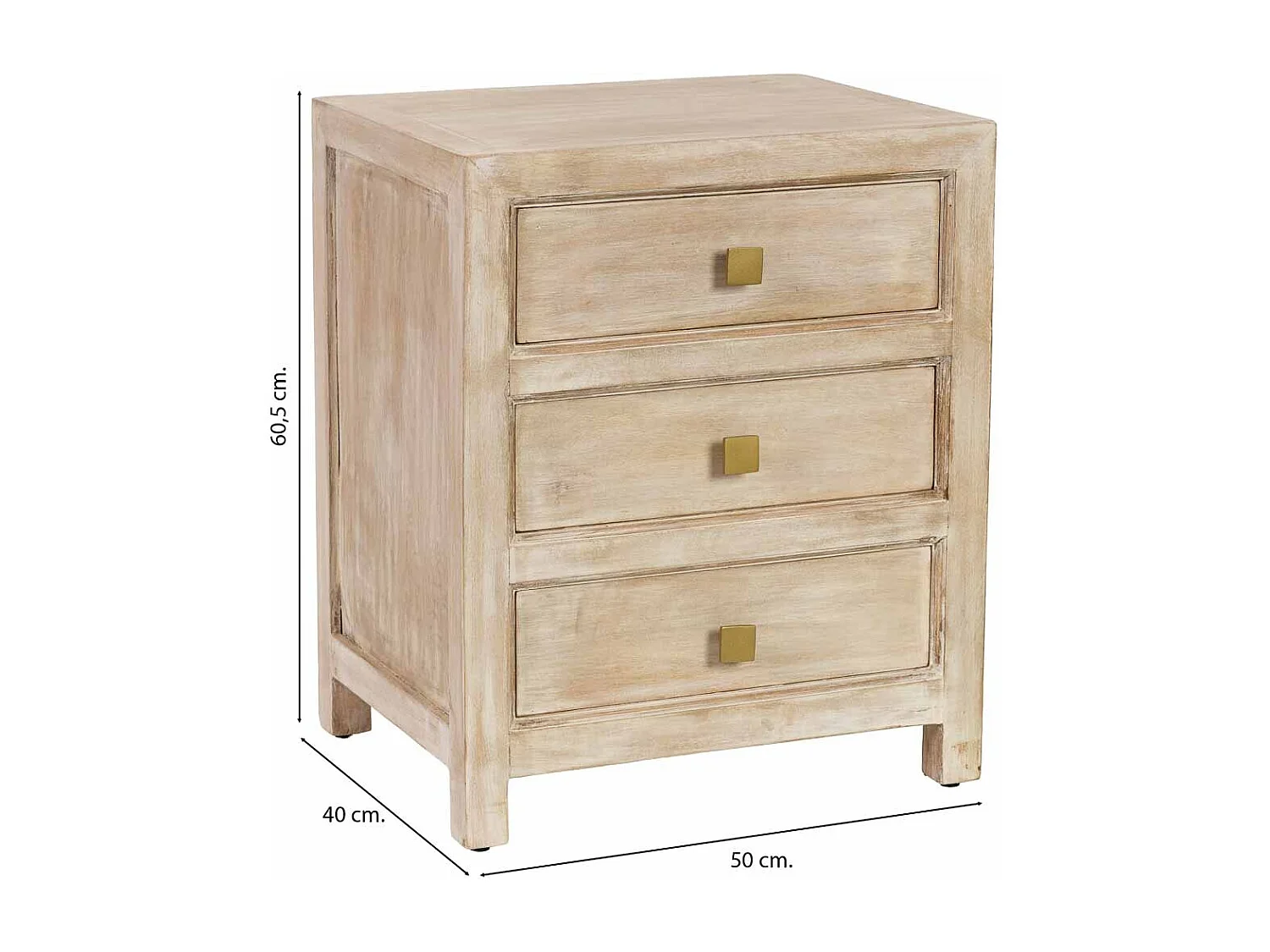 Mesita de noche de madera beige 3 cajones 50x40x60.5h cm