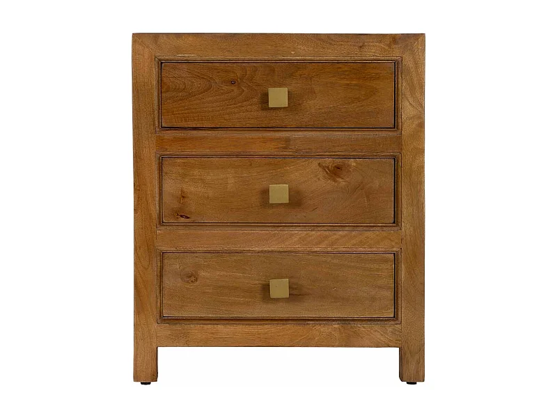 Mesa de cabeceira em madeira castanha com 3 gavetas, 50x40x60,5 cm