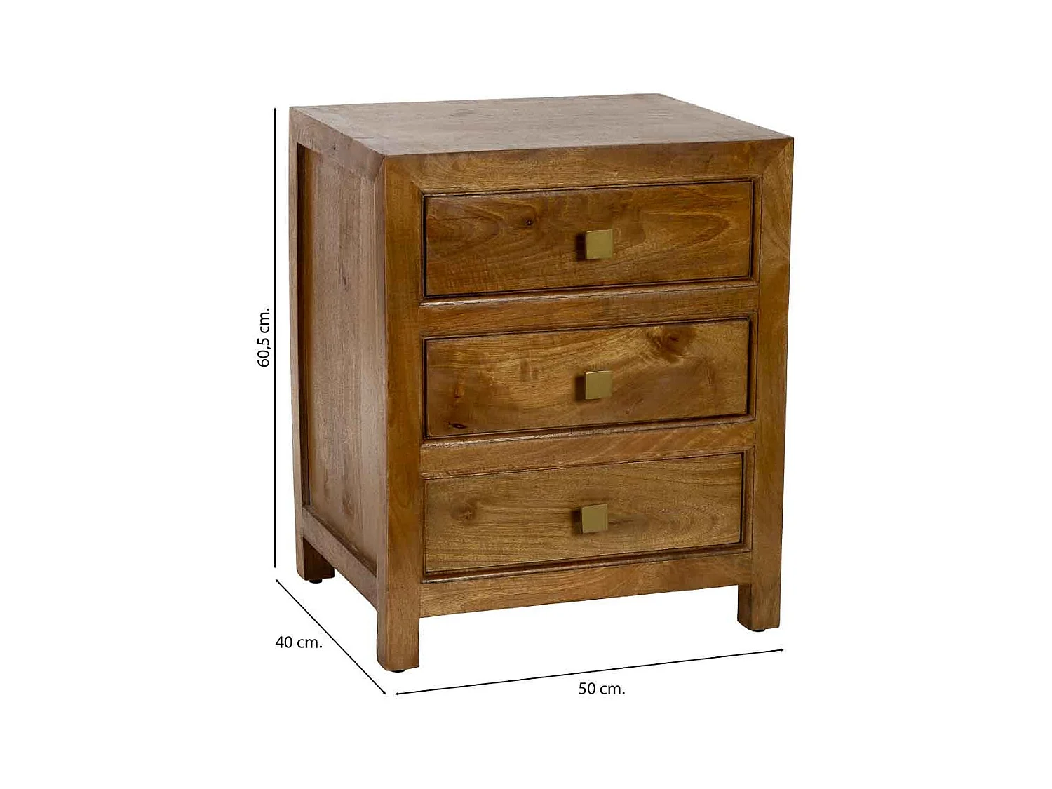 Mesita de noche de madera marrón 3 cajones 50x40x60.5h cm