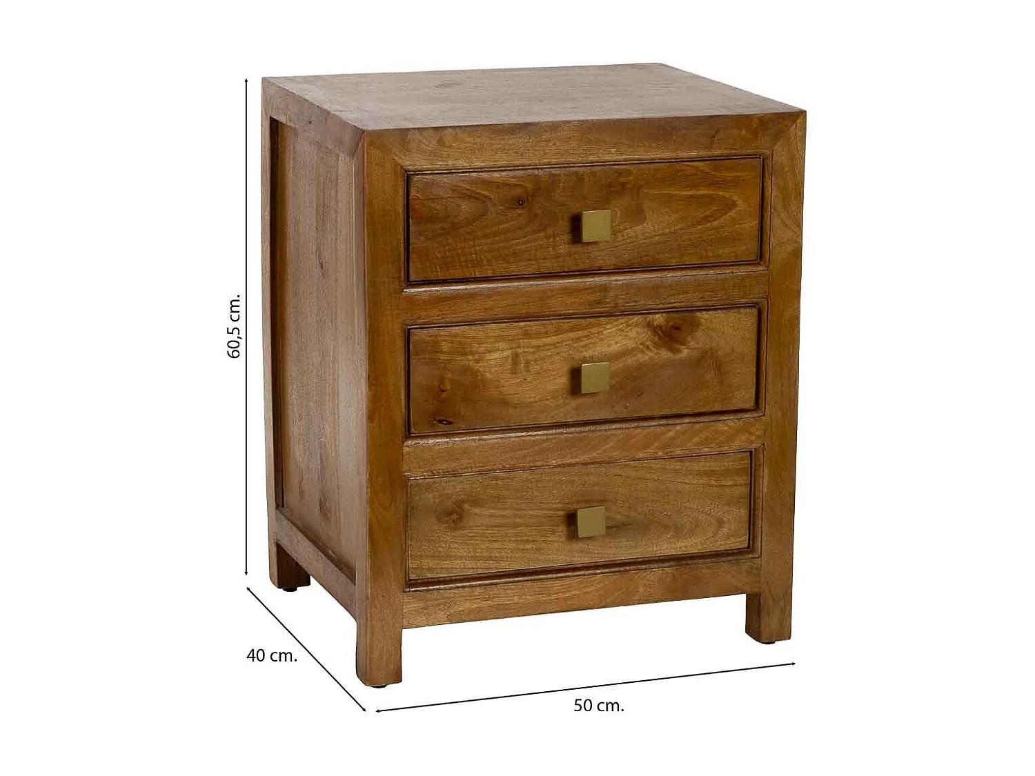 Mesita de noche de madera marrón 3 cajones 50x40x60.5h cm