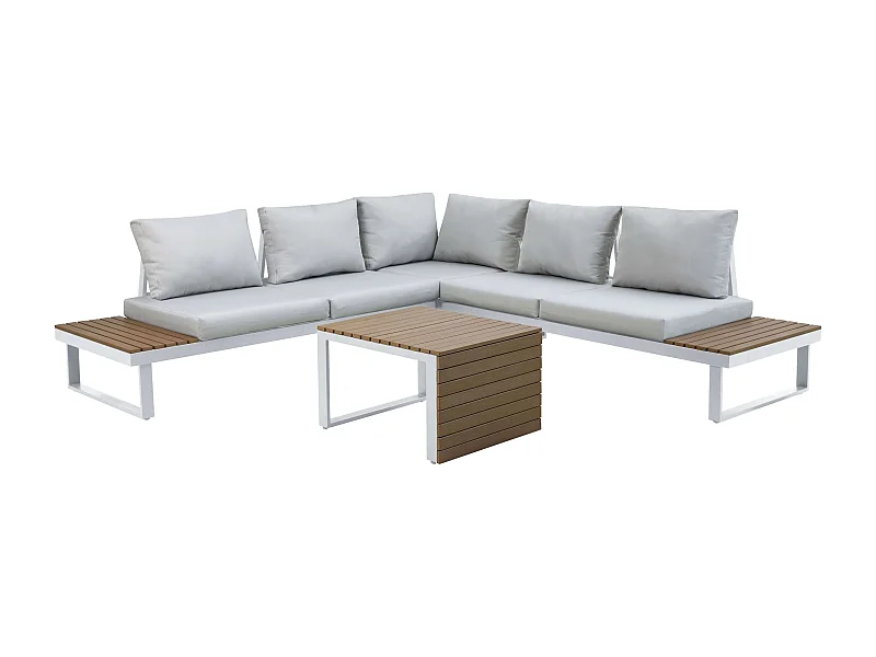 Muebles Exterior Jardín Terraza Gandía 4 Pzs Contemporáneo Blanco Marrón